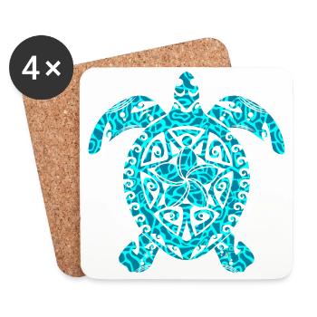 Maori Turtle Honu Plumeria Tribal Tattoo - Coasters (set of 4) - white - Front