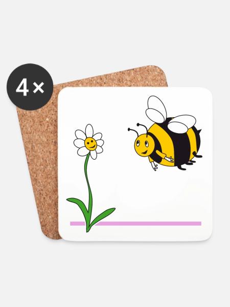 Hummel und Blume - Untersetzer (4er-Set) - Weiß