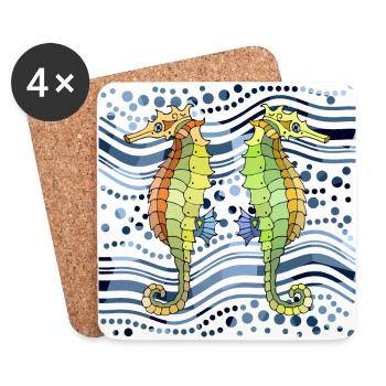 Hippocampes - Dessous de verre (lot de 4) - blanc - Devant
