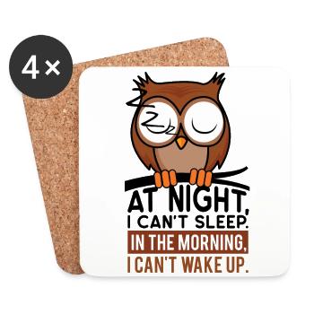 Owl night owl sleep sleep bed morning night - Coasters (set of 4) - white - Front