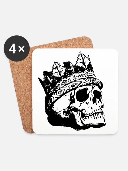 Skull Crown King Skull Skeleton King Majesty - Coasters (set of 4) - white