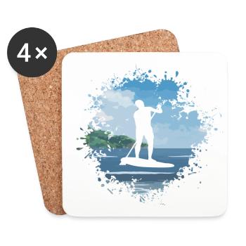 Stand Up Paddle, SUP, Surf, Eau; mer d'été - Dessous de verre (lot de 4) - blanc - Devant