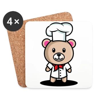 Ours doux habillé comme un cadeau super cuisinier Kinde - Dessous de verre (lot de 4) - blanc - Devant