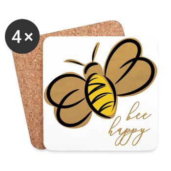 bee happy bees // Une impression dorée. - Dessous de verre (lot de 4) - blanc - Devant