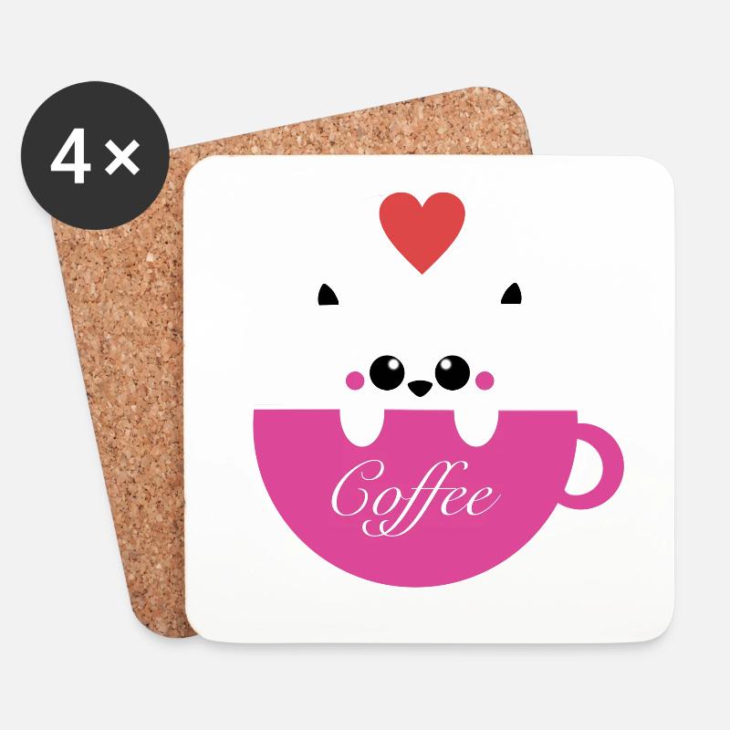 Katze liebt Kaffee - Untersetzer (4er-Set) - Weiß