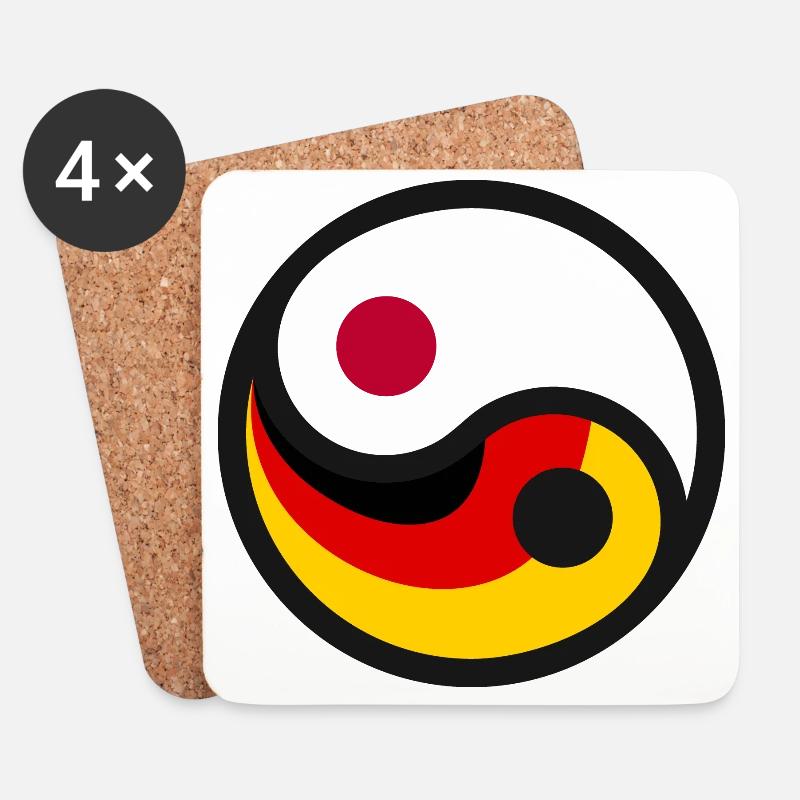 Yin & Yang - Deutschland & Japan - Untersetzer (4er-Set) - Weiß
