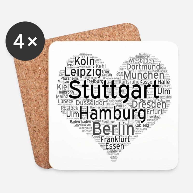 staedte heart heart city germany stuttgart - Coasters (set of 4) - white