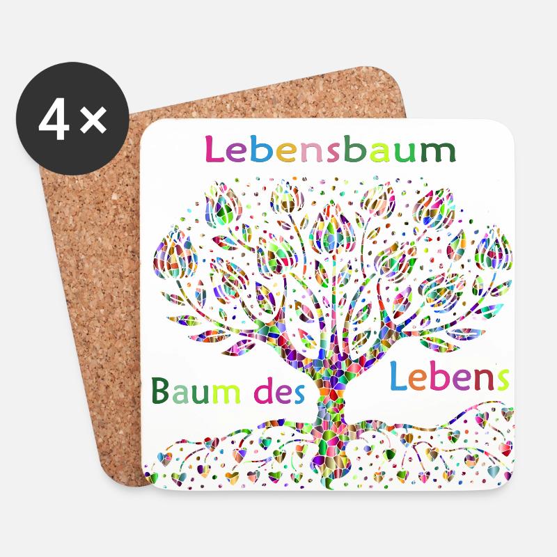 Lebensbaum - Untersetzer (4er-Set) - Weiß