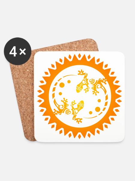 Maori Paar Eidechsen in Sonnenschwarz Geschenkidee - Untersetzer (4er-Set) - Weiß