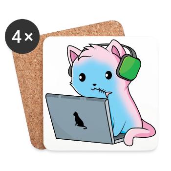 Zockende Katze - Untersetzer (4er-Set) - Weiß - Vorne