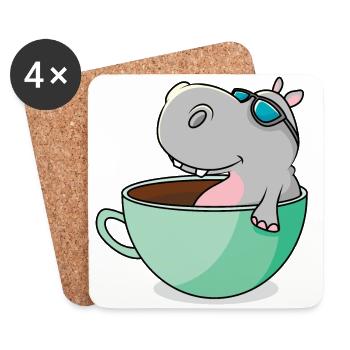 Hippo chills in his cup to cool off - Coasters (set of 4) - white - Front