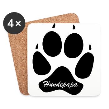 Hundepapa Pfote | transparenter Schriftzug - Untersetzer (4er-Set) - Weiß - Vorne