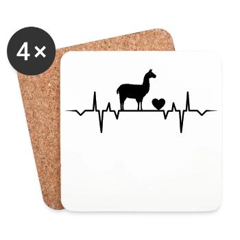 Llama Heartbeat Cool Animal Love T-Shirt - Untersetzer (4er-Set) - Weiß - Vorne