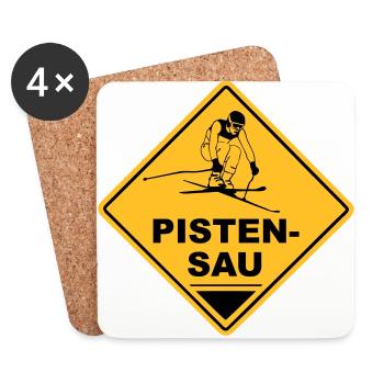 Pistensau Road Sign -. Apres Ski - Untersetzer (4er-Set) - Weiß - Vorne