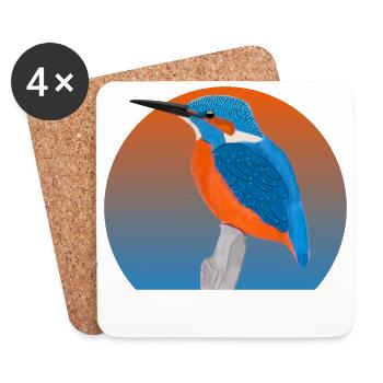 jz.birds Eisvogel Vogel Illustration - Untersetzer (4er-Set) - Weiß - Vorne