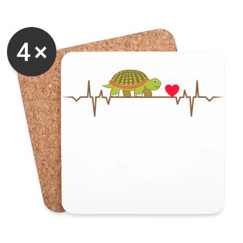 Turtle Heartbeat Animal Pet Heart Love Gift Shirt - Coasters (set of 4) - white - Front