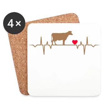 T-shirt drôle d'amour de battement de coeur d'animal - Dessous de verre (lot de 4) - blanc - Devant