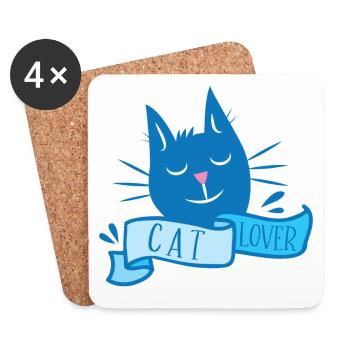 cat lover with cute kitty in blue - Coasters (set of 4) - white - Front