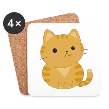 Chat kawaii - Dessous de verre (lot de 4) - blanc - Devant