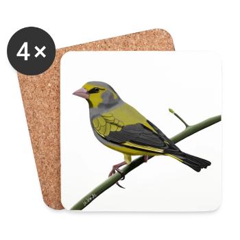 jz.birds Grünfink Vogel Design - Untersetzer (4er-Set) - Weiß - Vorne