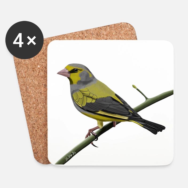 jz.birds Grünfink Vogel Design - Untersetzer (4er-Set) - Weiß