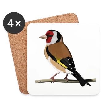 jz.birds Stieglitz Vogel Design - Untersetzer (4er-Set) - Weiß - Vorne
