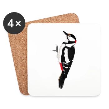 jz.birds Specht Vogel Design - Untersetzer (4er-Set) - Weiß - Vorne
