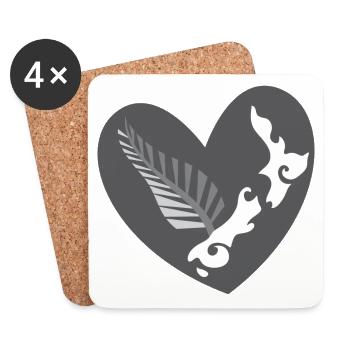 Coeur KIWI avec fougère de Nouvelle-Zélande et carte - Dessous de verre (lot de 4) - blanc - Devant