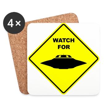 Watch for UFOs flying saucers sign - Coasters (set of 4) - white - Front