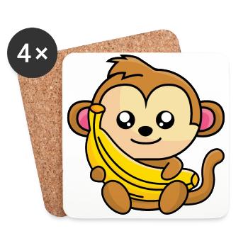 Äffchen mit großer gelber Banane in der Hand - Untersetzer (4er-Set) - Weiß - Vorne