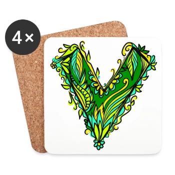 V like Vegan, végétalien, végétarien, green power - Dessous de verre (lot de 4) - blanc - Devant