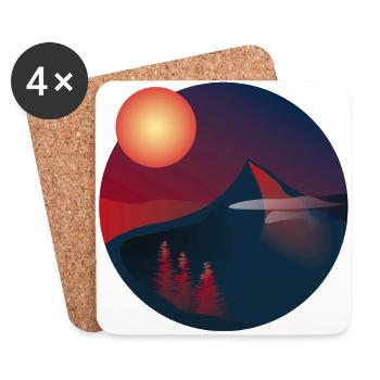 Sunset Mountain Landscape in a Circle Navy / Red - Coasters (set of 4) - white - Front