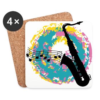Saxofon auf Farbklecksen - Untersetzer (4er-Set) - Weiß - Vorne