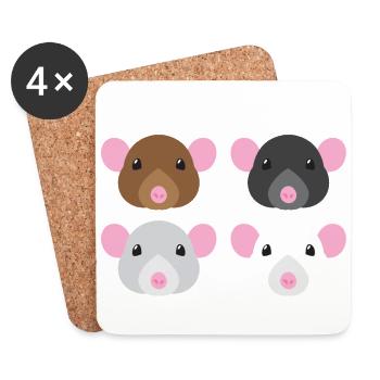 quatre souris marron noir blanc et gris - Dessous de verre (lot de 4) - blanc - Devant