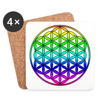 Blume des Lebens Regenbogen Flower of life rainbow - Untersetzer (4er-Set) - Weiß - Vorne