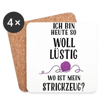 Wollüstig Strickzeug - Untersetzer (4er-Set) - Weiß - Vorne