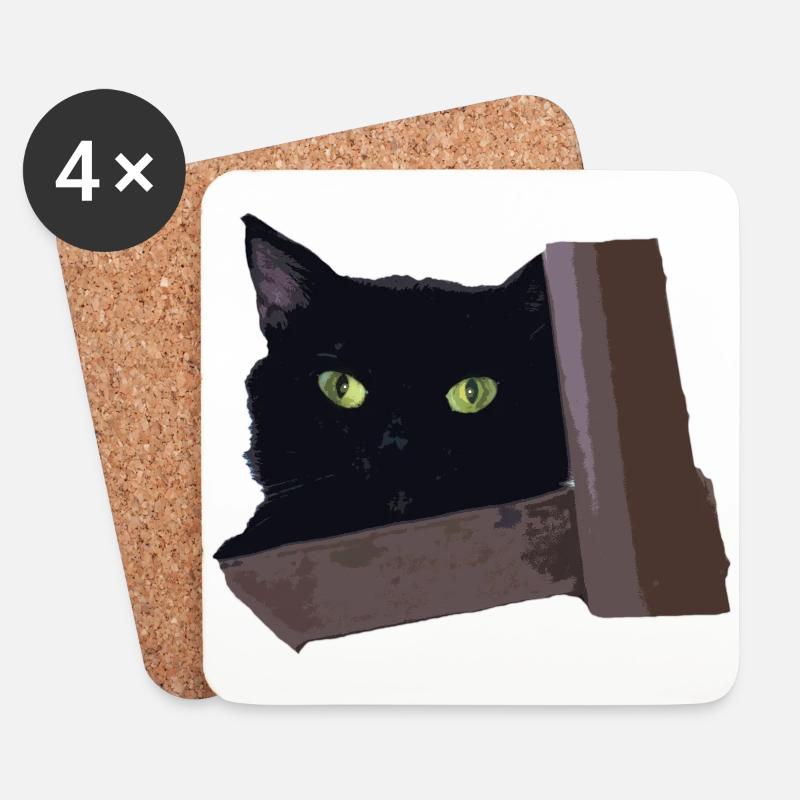schwarze Katze - Untersetzer (4er-Set) - Weiß