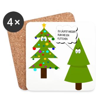 Lustige Weihnachtsbäume - Untersetzer (4er-Set) - Weiß - Vorne