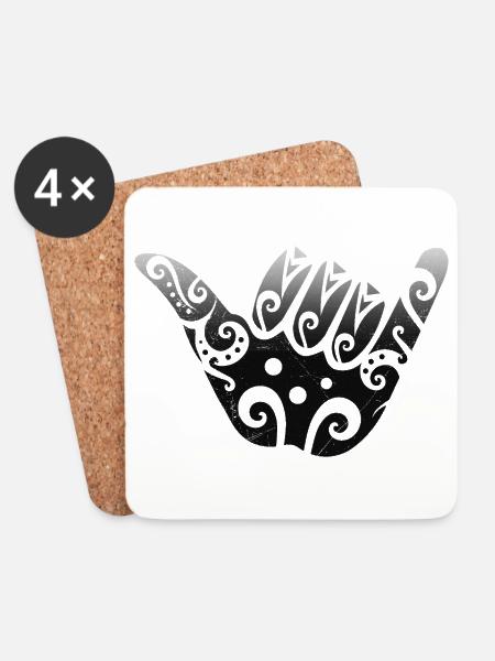 Maori Shaka signe idée cadeau noir - Dessous de verre (lot de 4) - blanc