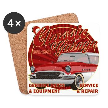 Classic Garage Rockabilly Oldtimer - Untersetzer (4er-Set) - Weiß - Vorne