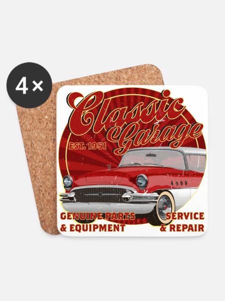 Classic Garage Rockabilly Oldtimer - Untersetzer (4er-Set) - Weiß