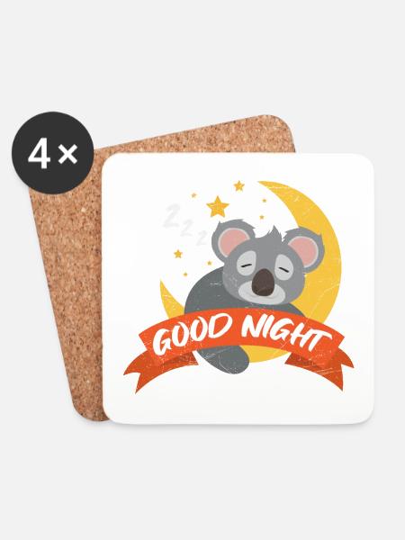 Koala Hyvää yötä Kuu Sleep hyvin hauska lahja - Lasinalustat (4 kpl:n setti) - valkoinen