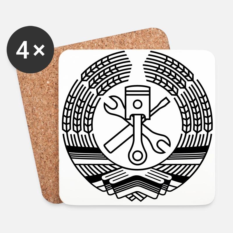 DDR Werkstatt Tuning Wappen (+ Dein Text) - Untersetzer (4er-Set) - Weiß
