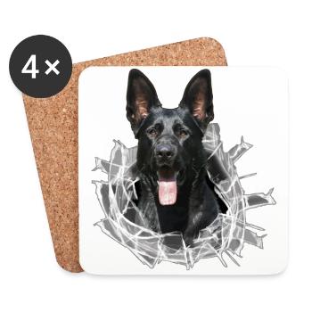 Schwarzer Schäferhund im Glas Loch - Untersetzer (4er-Set) - Weiß - Vorne