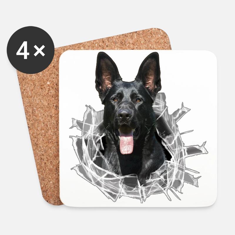 Schwarzer Schäferhund im Glas Loch - Untersetzer (4er-Set) - Weiß