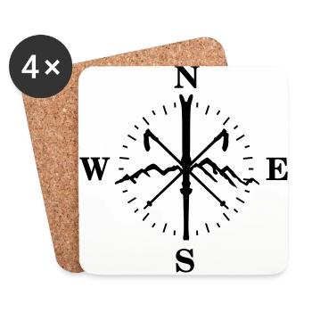 Skiing, skis, mountains and compass with degrees - Coasters (set of 4) - white - Front