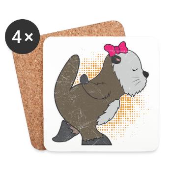 Petite amie loutre de mer amour couple idée cadeau - Dessous de verre (lot de 4) - blanc - Devant