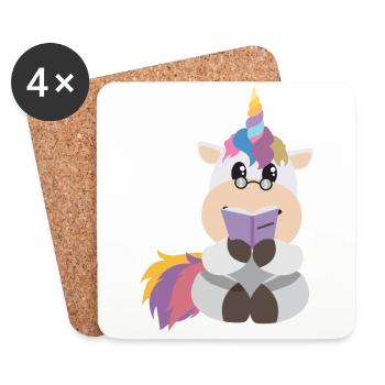 Licorne lisant une idée cadeau livre rat de bibliothèque - Dessous de verre (lot de 4) - blanc - Devant