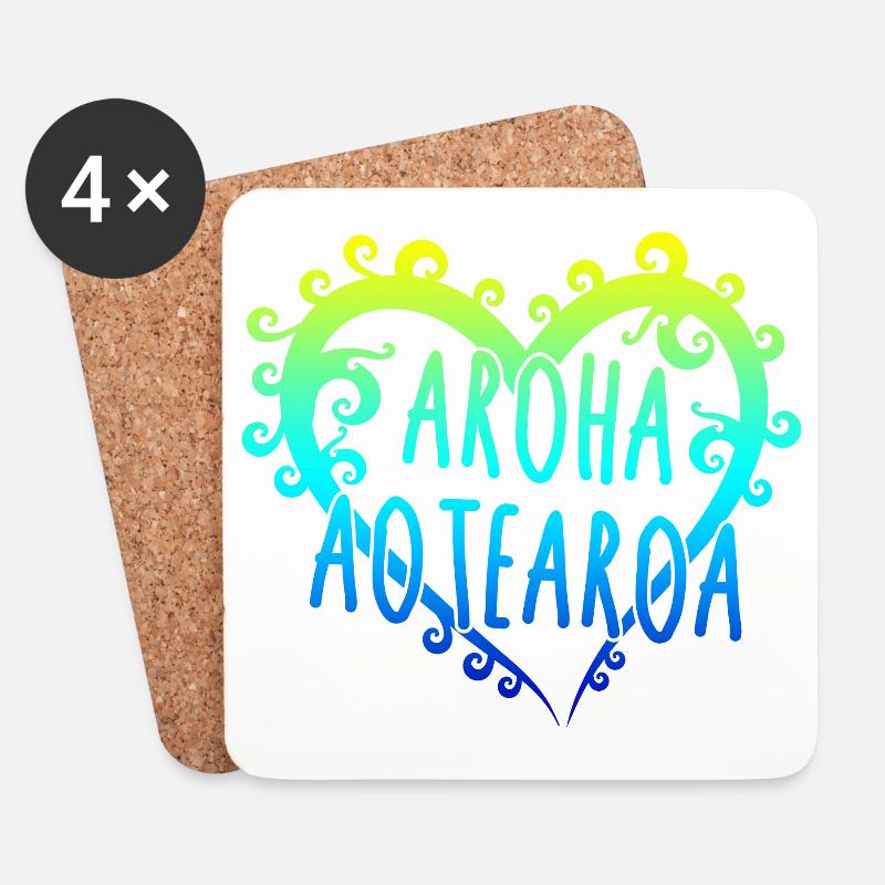 Maori Aroha Aotearoa Siver Fern Herz-Geschenkidee - Untersetzer (4er-Set) - Weiß