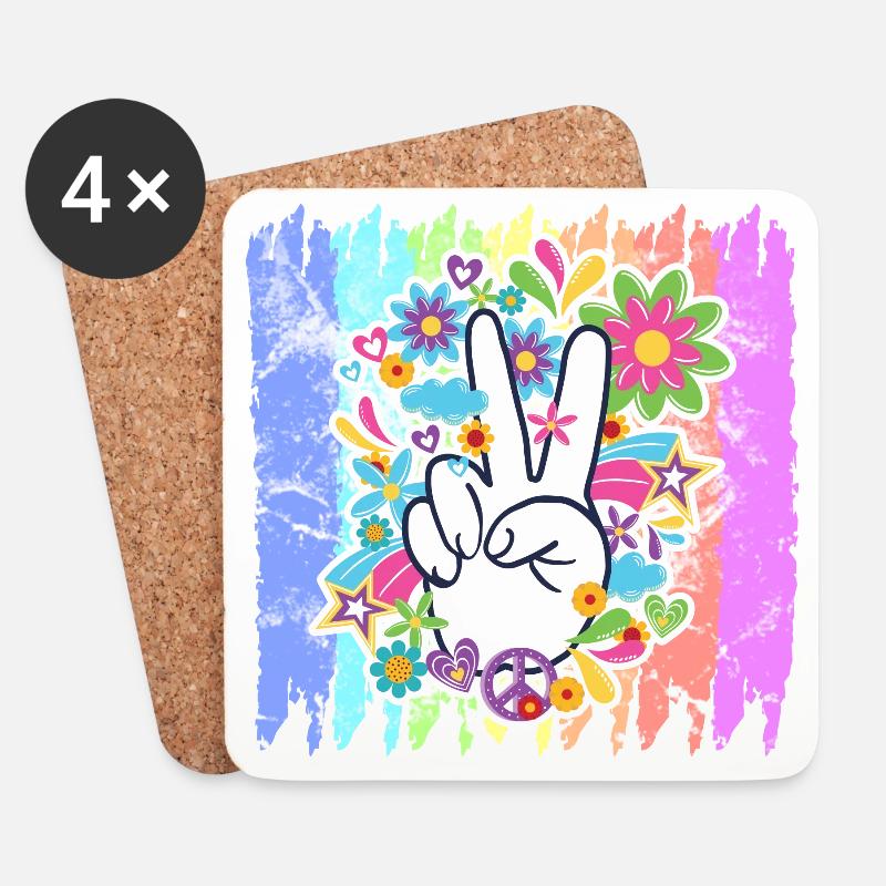 Hippie Peace Regenbogen | Hippies 60er Geschenke - Untersetzer (4er-Set) - Weiß
